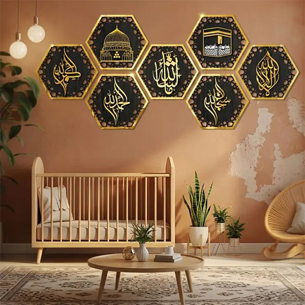 Set of 8 Khana Kaba Gumbid e Khizra +Calligraphy